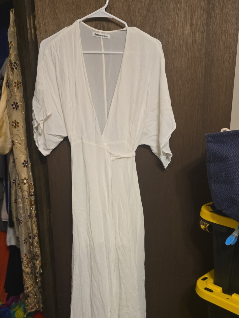 Reformation White V-Neck Wrap Maxi Dress